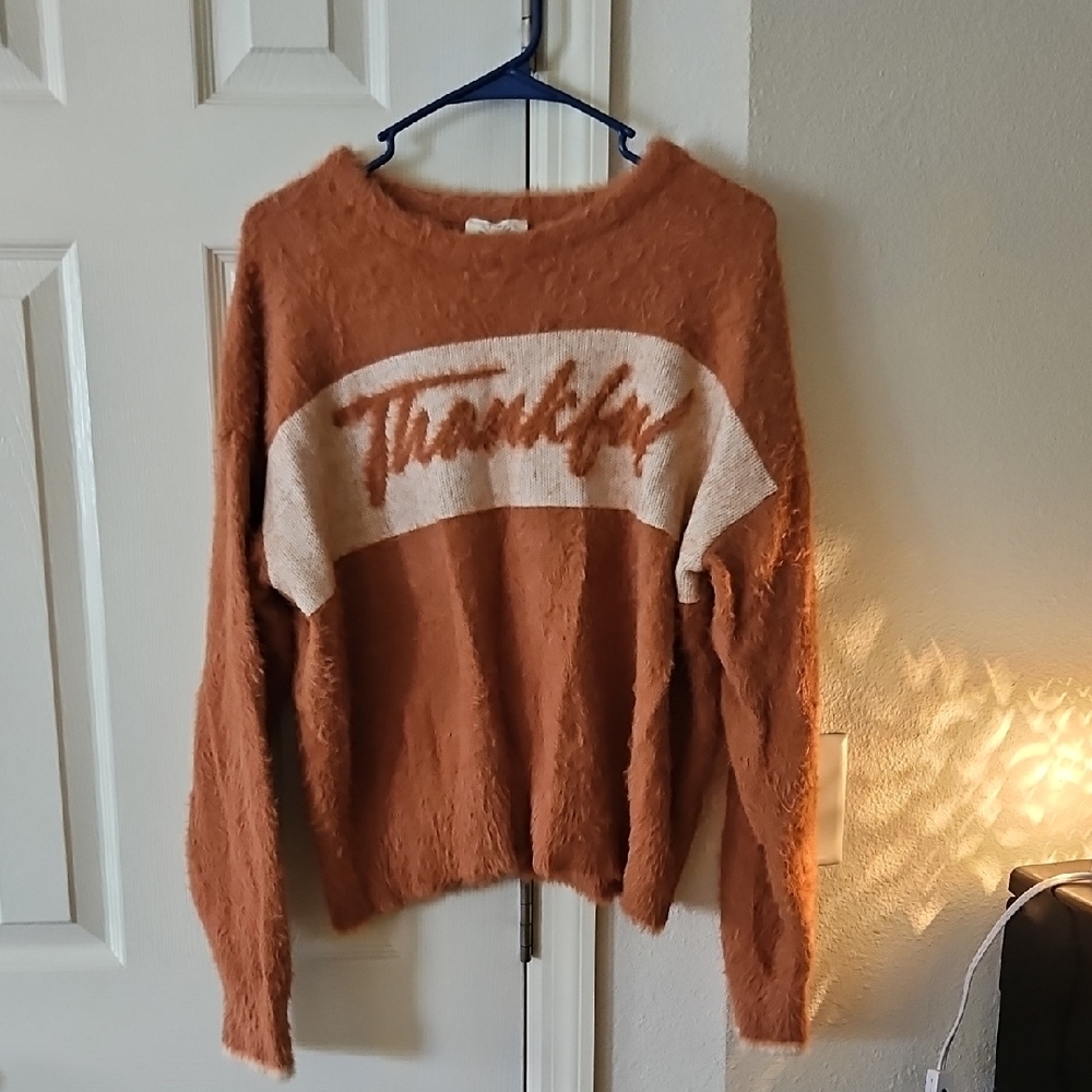 Women's Orange and White Sweater Fantastic Fawn